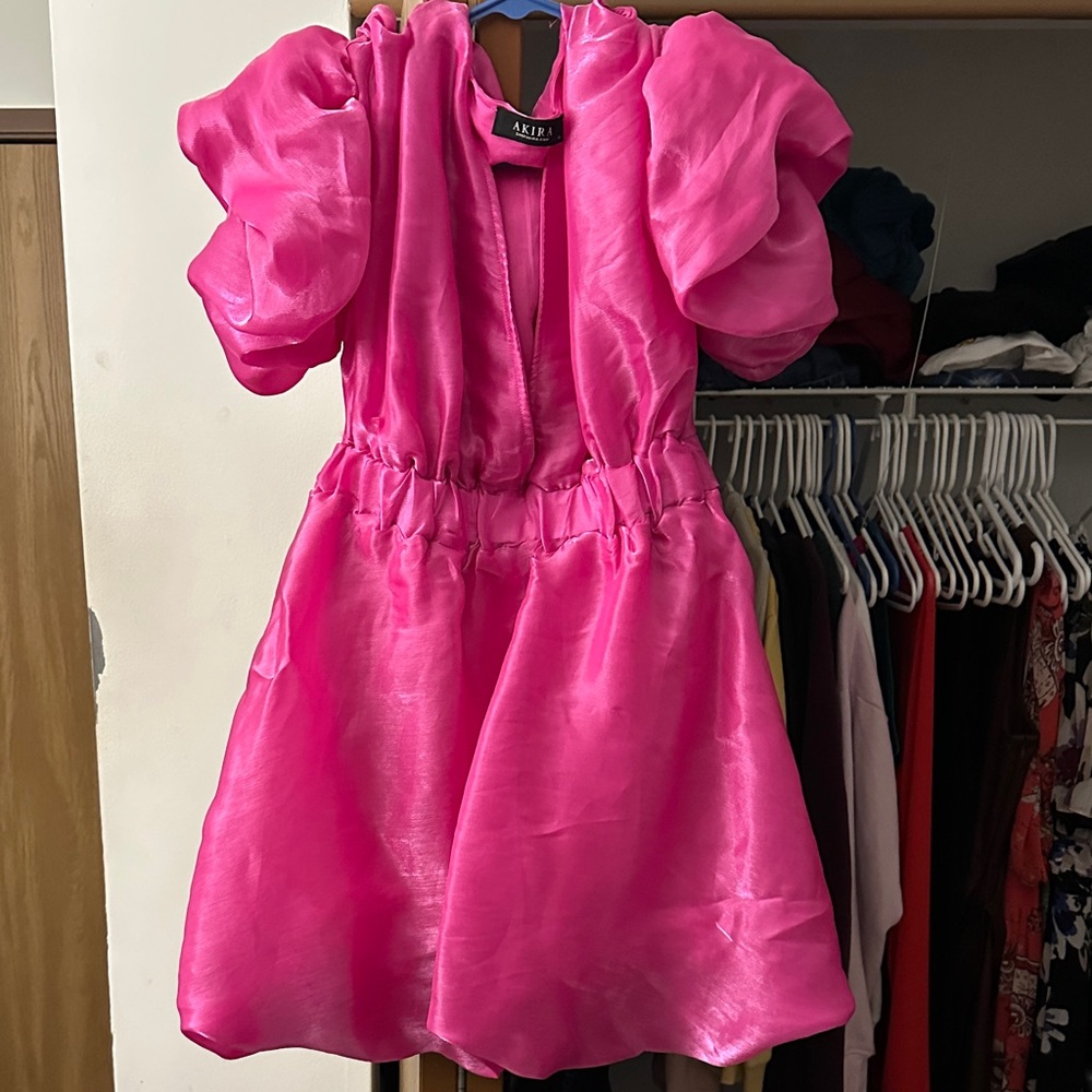 AKIRA Fuchsia Puff Sleeve Dress